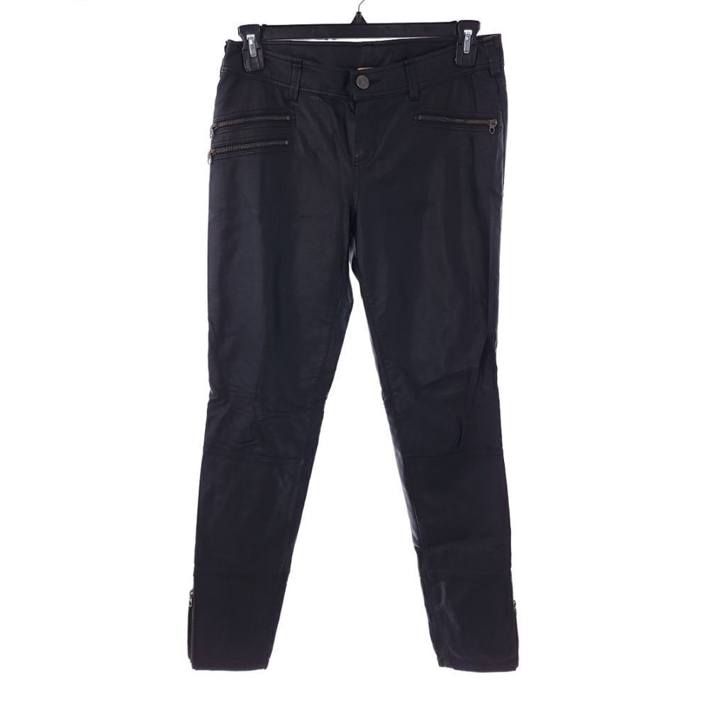 Free People Womens Solid Black Faux Leather Skinny Pants